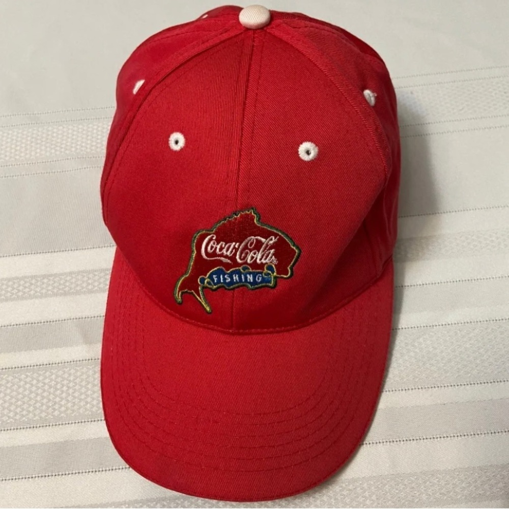Coca Cola Red Fishing Cap- small stain as pictured- Freshly Laundered - Clean!